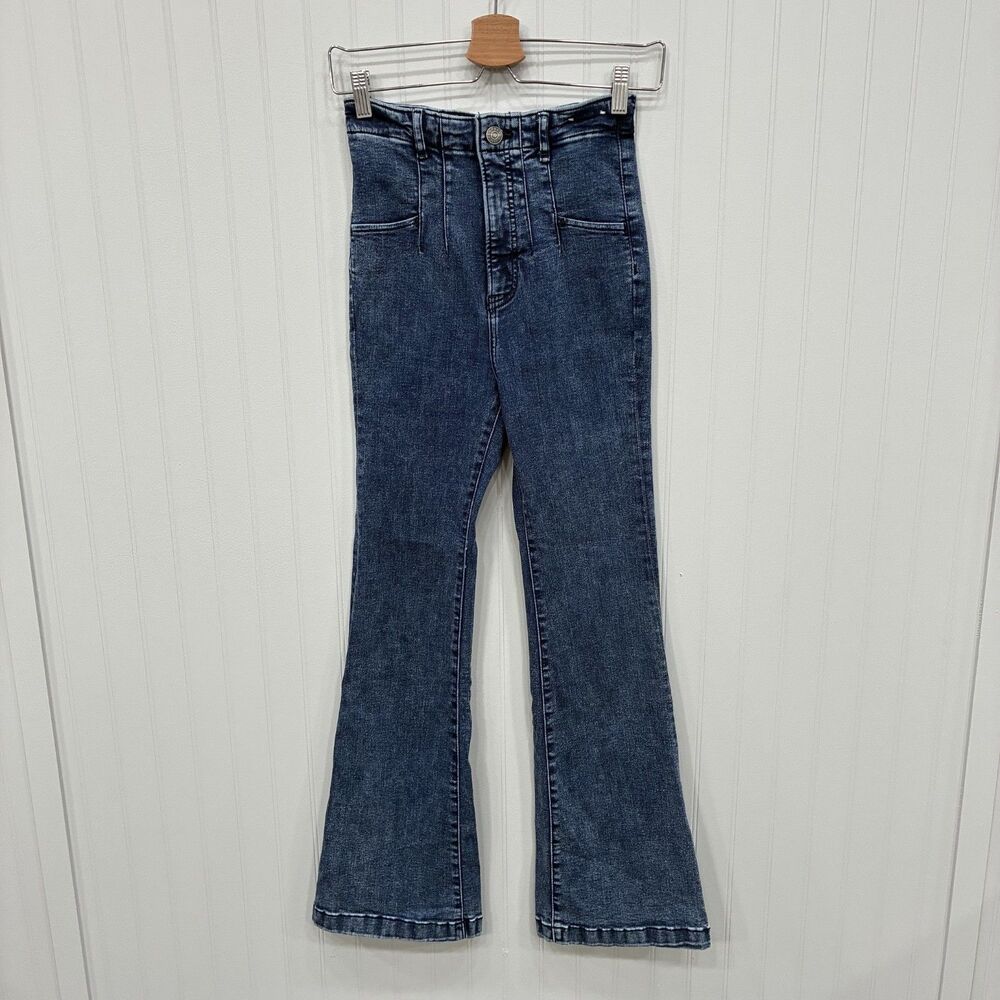 Express Women's Size 2 Blue Slim Super High Rise Stretch Denim Flare Jeans